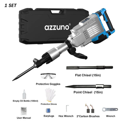 3600W Demolition Jack Hammer Electric Concrete Breaker Heavy Duty 2100 BPM Corded Power Rotary Hammer Drill with 2pcs Chisel Bit