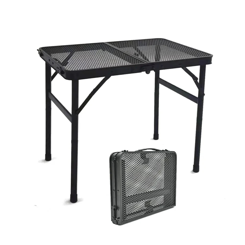 Grill Table For Outside,Lightweight Aluminum Folding Portable Metal Mesh Outdoor Grill Table For Camping Cooking BBQ RV Picnic