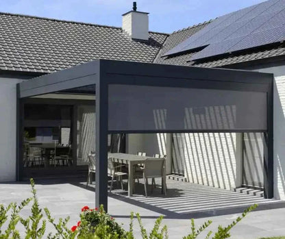 Pergola Electric rainproof garden louver aluminum pergola outdoor gazebo motorized sunshade backyard pergola with roller blinds