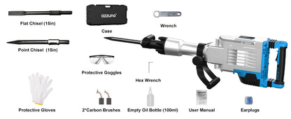 3600W Demolition Jack Hammer Electric Concrete Breaker Heavy Duty 2100 BPM Corded Power Rotary Hammer Drill with 2pcs Chisel Bit