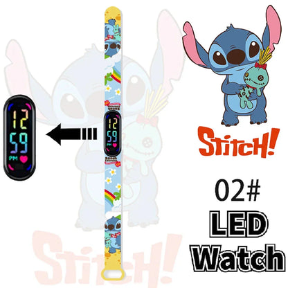 Disney Stitch Digital Kids' Watches Anime Figures LED Luminous Watch Touch Waterproof Electronic Sports Watch Kids Birthday Gift