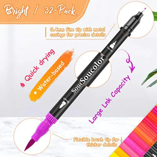 Art Brush Markers Pens for Adult Coloring Books School Supplies for Teens 34 Colors Numbered Dual Tip Brush and Fine Point Draw