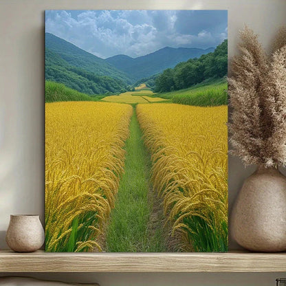 Charming Yellow Rice Fields Canvas Art - Frameless Home Decor for Office & Cafe | Ideal Gift for Any Room