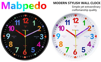 Early Education Wall Clock Colorful Number Kids Learning Time for School Classroom Bedrooms Silent Analog Clock 8/10/12 Inch