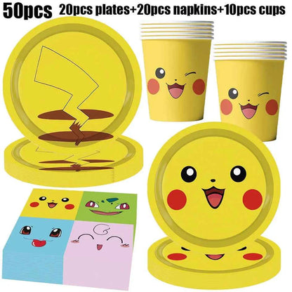 Pokemon Birthday Party Decorations Paper Tableware Plates Napkins Cups Pikachu Birthday Tablecloth Party Supplies Children Gifts