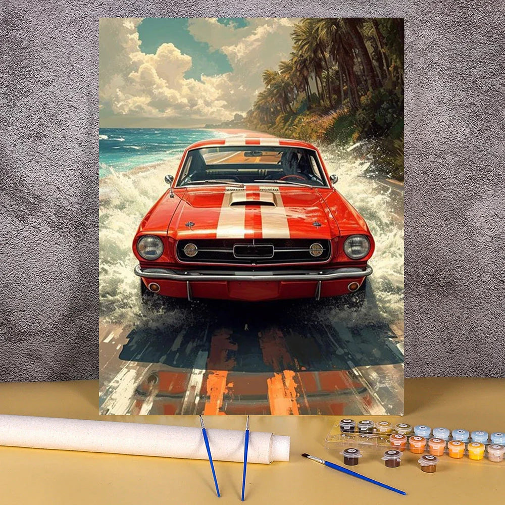 Acrylic Paint By Numbers Red Sports Car  Painting By Numbers On Canvas Coloring By Number For Adults Paint Digital Art