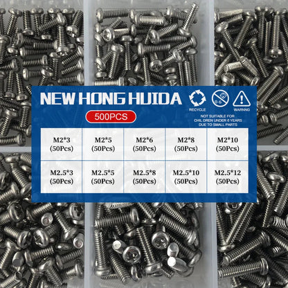 M1 M1.2 M1.4 M1.6 M2.5 M3 304 Stainless Steel Round Head Cross Small Screw Set Metric Thread Machine Bolt Assortment Kit Set
