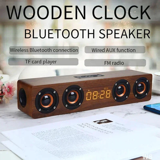 Wooden Soundbar Wireless Bluetooth Speaker Portable Retro Soundbox Subwoofer for TV Computer with FM Radio TF Card USB Boom Box