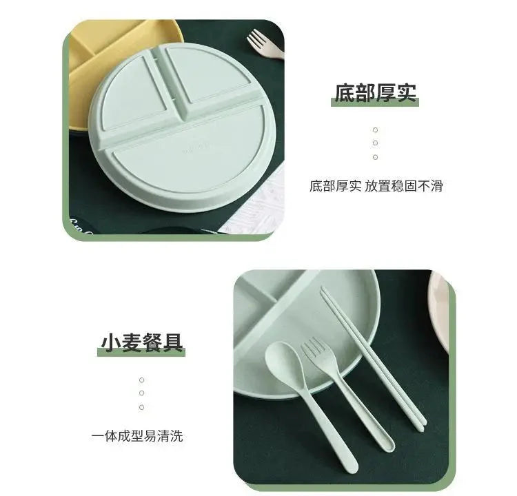 23cm Sub-grid Plate Fat-reducing Sub-plate Children's Tableware Three-grid Rice Plate Separated Dessert Breakfast Plate Kitchen