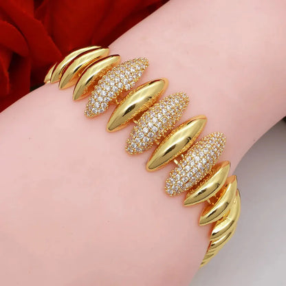 Dubai Vintage Jewelry Sets For Women Luxury Design Shiny Zircon Gold Plated Necklace Earring Bangle Wedding Party Accessories