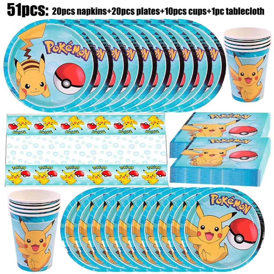 Pokemon Birthday Party Decorations Paper Tableware Plates Napkins Cups Pikachu Birthday Tablecloth Party Supplies Children Gifts