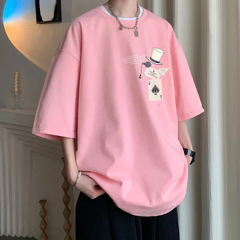 Men's Cotton T-shirts White 5XL Fashion Mens Oversized T Shirt Funny Print Summer Casual Wear Tee Shirts for Men Male Clothes