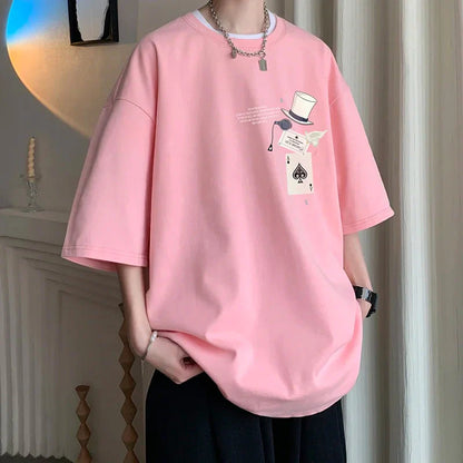 Men's Cotton T-shirts White 5XL Fashion Mens Oversized T Shirt Funny Print Summer Casual Wear Tee Shirts for Men Male Clothes