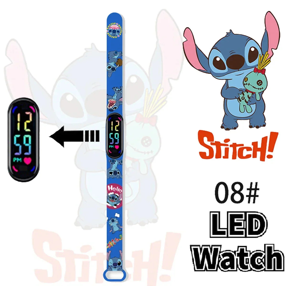 Disney Stitch Digital Kids' Watches Anime Figures LED Luminous Watch Touch Waterproof Electronic Sports Watch Kids Birthday Gift