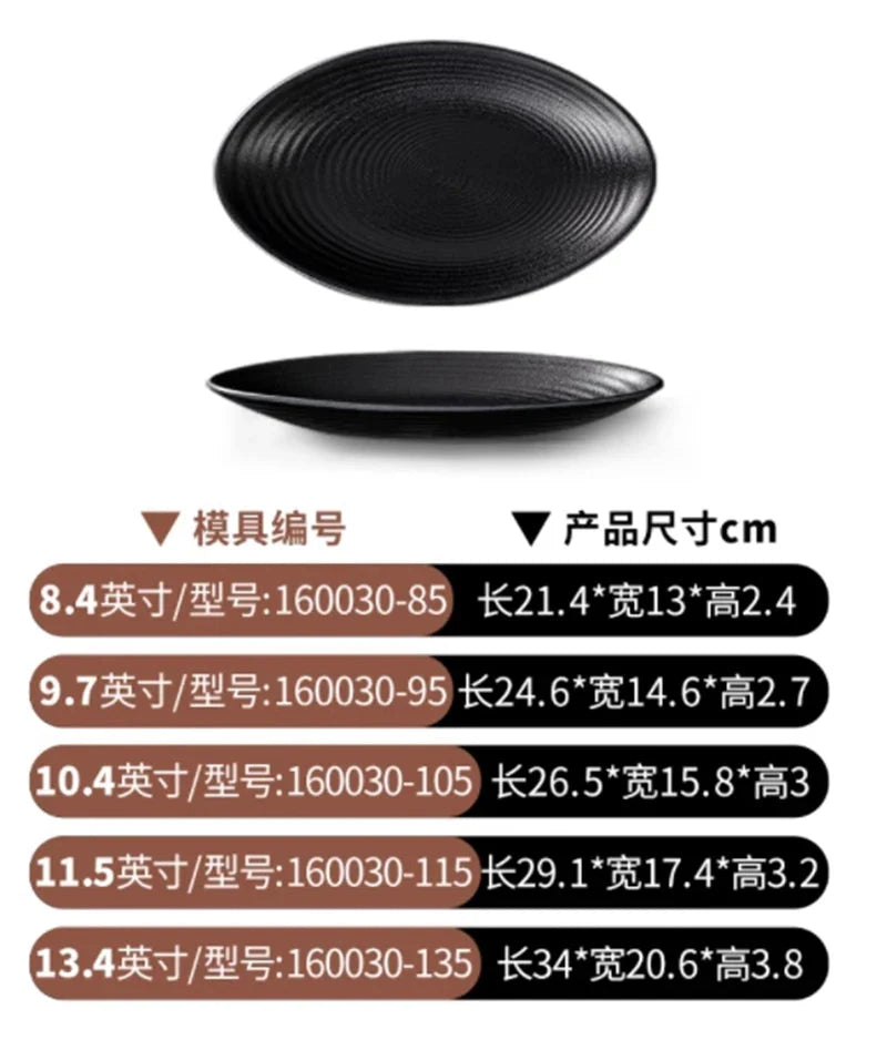 Pretty Black Melamine Plates Steak Barbecue Trays for Meal Vegetables Fruit Western Dinner Dishes Beautiful Tableware Decoration