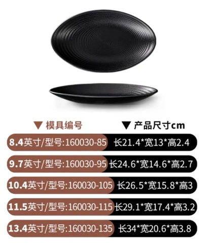Pretty Black Melamine Plates Steak Barbecue Trays for Meal Vegetables Fruit Western Dinner Dishes Beautiful Tableware Decoration