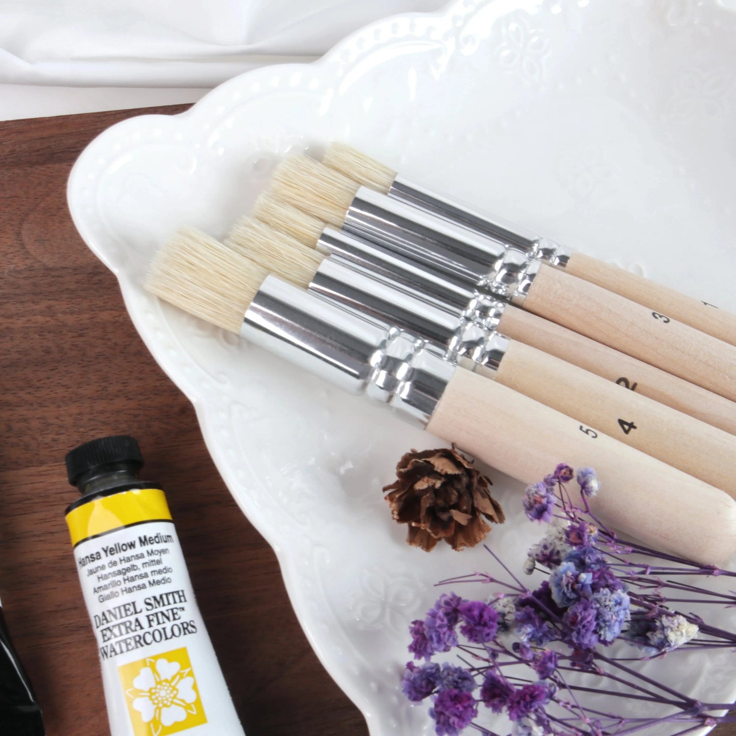 SeamiArt 5Pcs Bristle Paint Brushes Round Head Gouache Watercolor Oil Acrylic Painting Tools Brush Tip Pen for Art Supplies