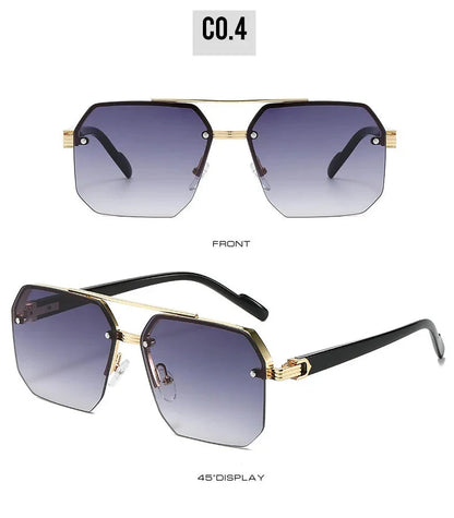 Men's Metal Sunglasses Square Half Frame Rice Nails Casual Trend Personality Retro Fashion Outdoor Sports Eyeglasses
