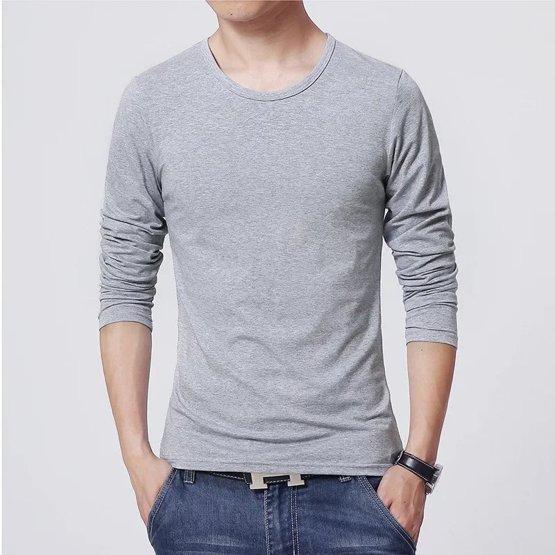 2026 MRMT Brand New Men's T-Shirts Long Sleeve Slim Men T-Shirt Young Man Pure Color Tops Tees Shirt O-Neck For Male Boys Tshirt
