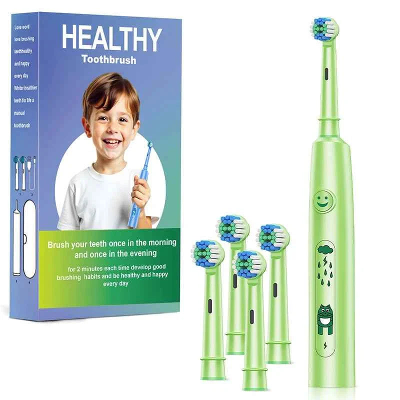 Kids Sonic Electric Toothbrush Child Cartoon Smart Round Head Rotating Electric Toothbrush Cleaning Soft Ultrasonic Tooth Brush