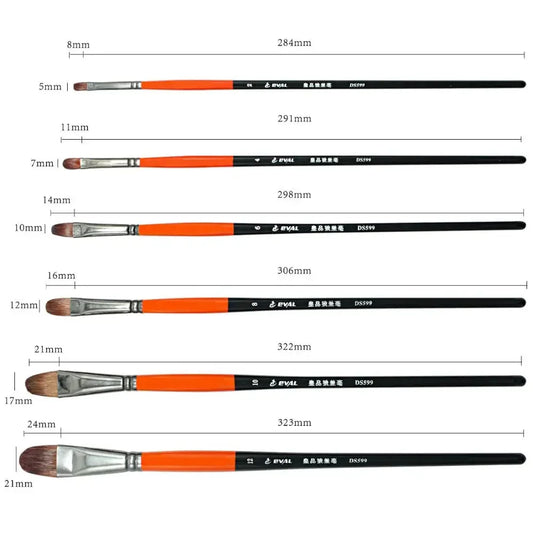 6pcs/set Wool hair Artist Watercolor Brushes Acrylic Oil Brushes Gouache Painting Brush Professional Paint Brush Art supplies