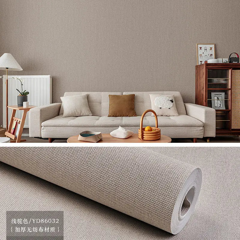 Modern Nordic Linen Textured Wallpaper – Eco-Friendly Non-Woven Solid Color Wall Covering