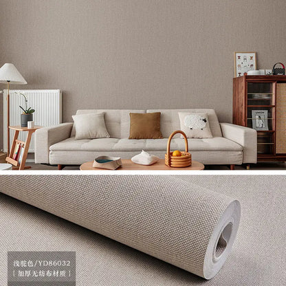 Modern Nordic Linen Textured Wallpaper – Eco-Friendly Non-Woven Solid Color Wall Covering