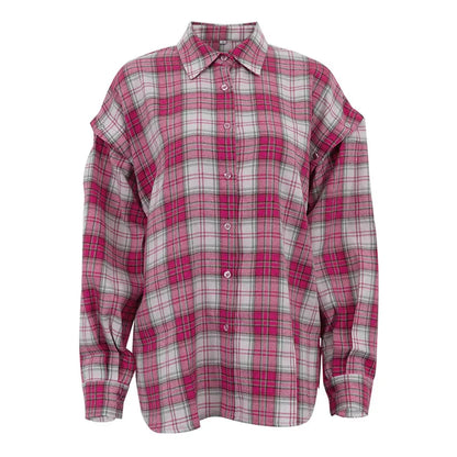 Pink Plaid Shirt for Women in Europe and America New Versatile Loose Shirt for Women Removable Long-sleeved Lapel Top