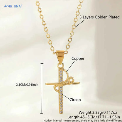 SUNSLL Cubic Zircon Rotatable Crown Cross Pendant Necklaces Classic Stainless Steel Chain Banquet Party Jewelry For Women Men