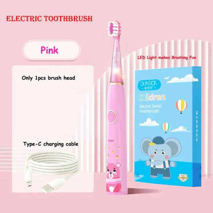 Kids Sonic Electric Toothbrush Cartoon with Colorful LED Light IPX7 Waterproof Deep Clean Teeth Care Rechargeable Toothbrush
