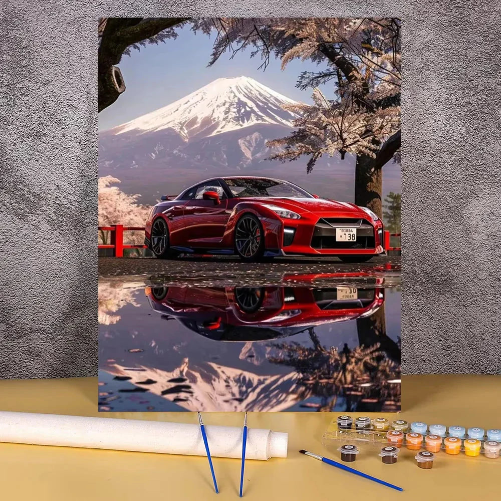 Acrylic Paint By Numbers Red Sports Car  Painting By Numbers On Canvas Coloring By Number For Adults Paint Digital Art