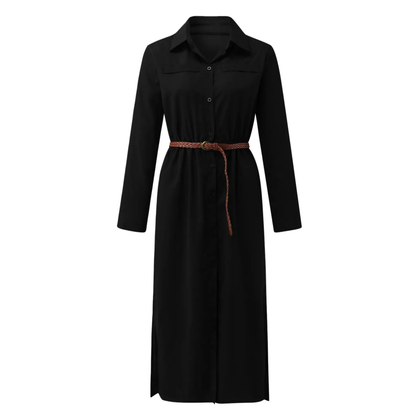 Womens Lace Up Tunic Dresses Summer Streetwear Long Sleeve Shirt Dresses With Belt casual Solid Color Linen Maxi Dress for women