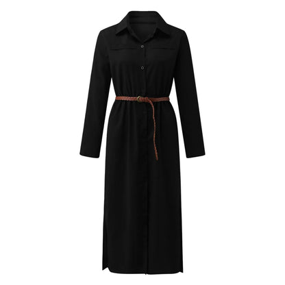 Womens Lace Up Tunic Dresses Summer Streetwear Long Sleeve Shirt Dresses With Belt casual Solid Color Linen Maxi Dress for women