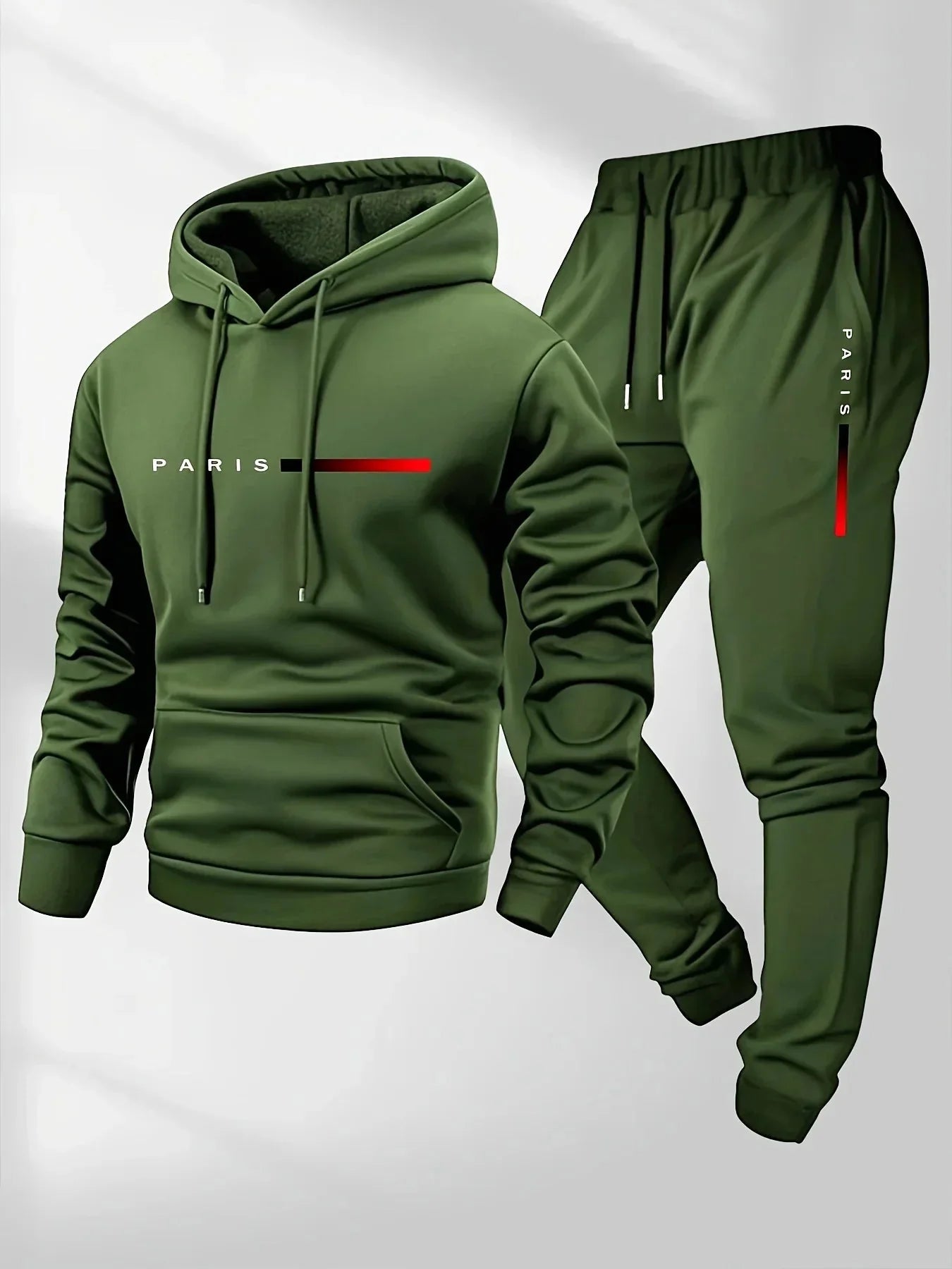 Paris Letter Printed Sweatshirt Set Men's Wool Hooded Sweatshirt Pants Set Spring and Autumn Winter Warm Casual Sportswear Set