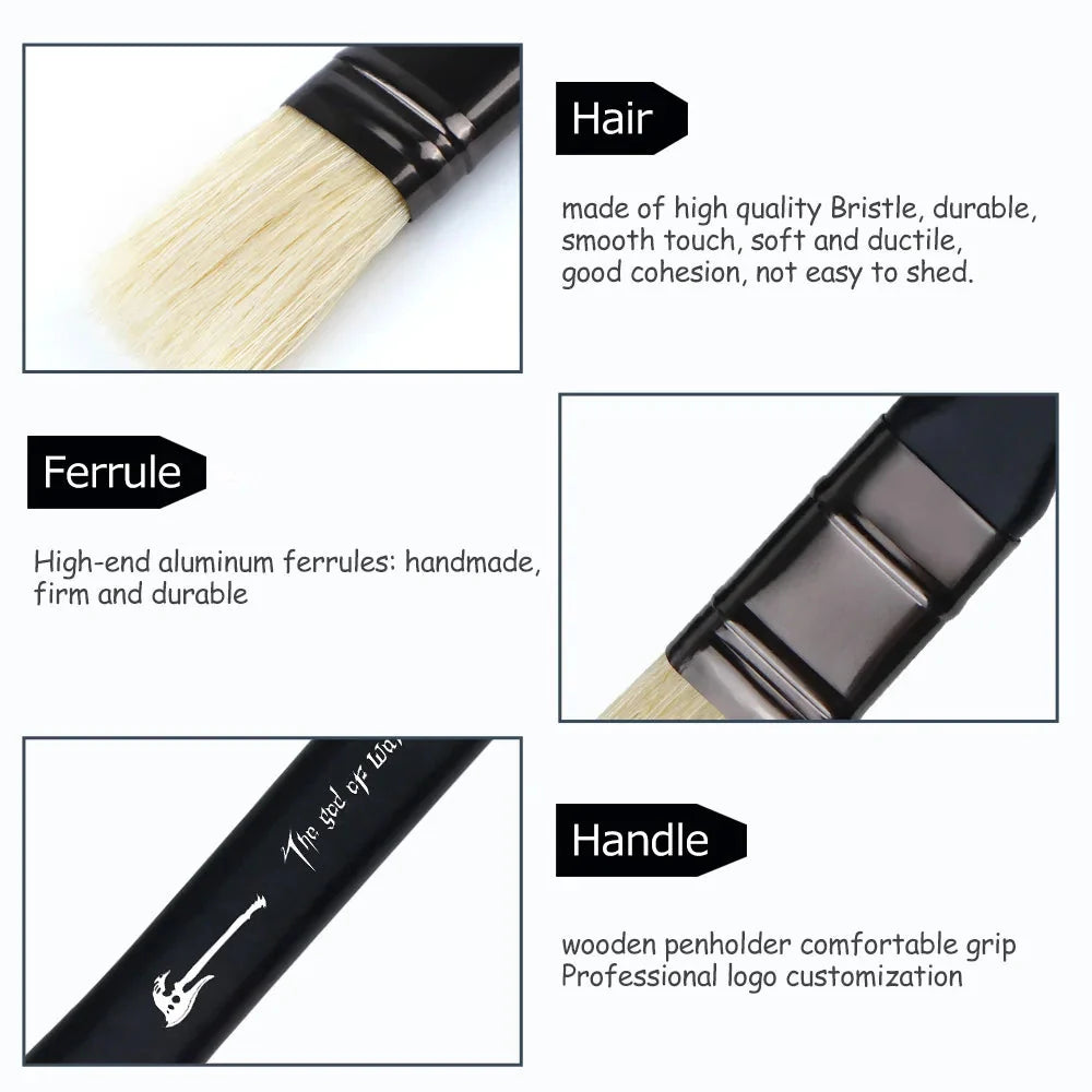 10 Pcs Paint Brushes Set Bristle Hair Professional Drawing Long Rod Painting Brush Oil Acrylic Watercolor Art Supplies