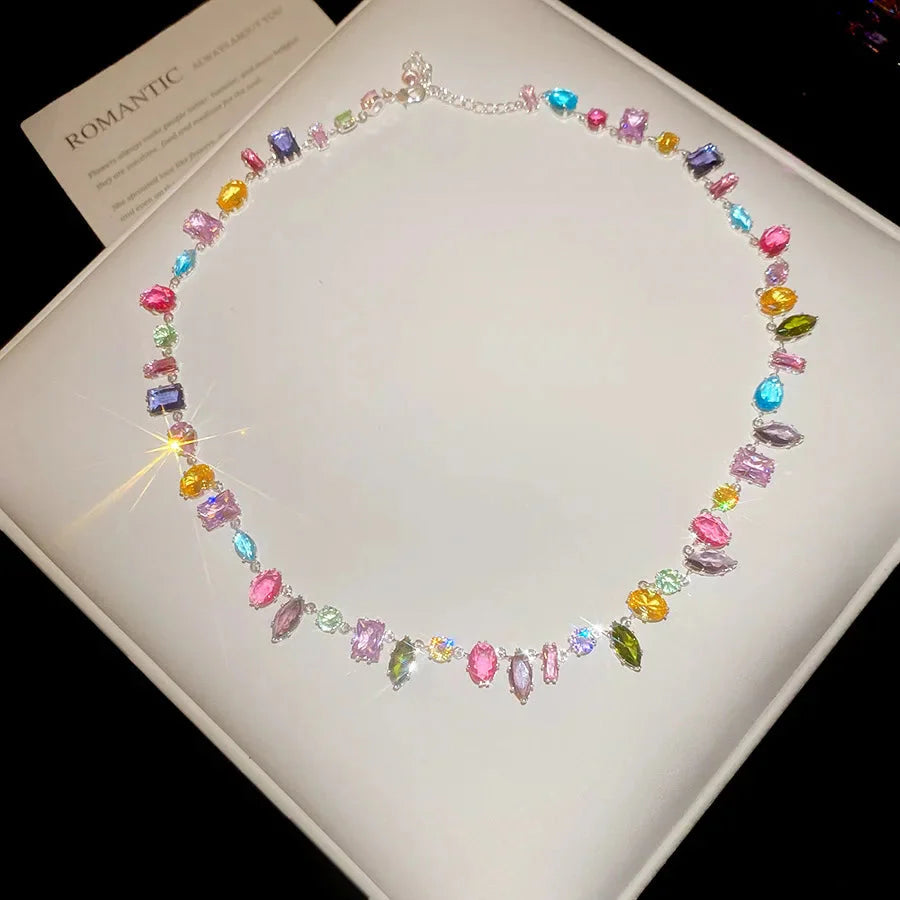 Brand 18K Gold Plated New Luxury Colourful Crystal Zircon Necklace For Women Fashion Party Jewelry Accessories Ladies Jewellery