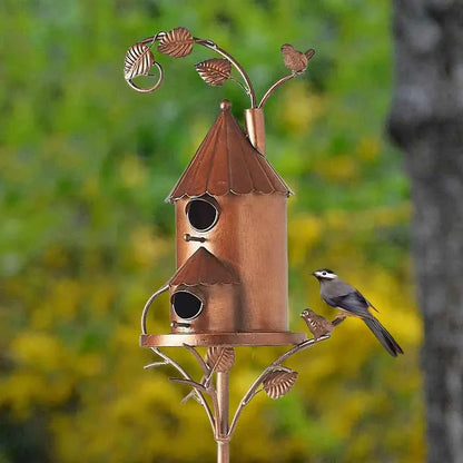 Garden Outdoor Metal Birdhouse Decoration Bird Houses for Outside with Pole Bird House Pole for Garden Yard Decoration