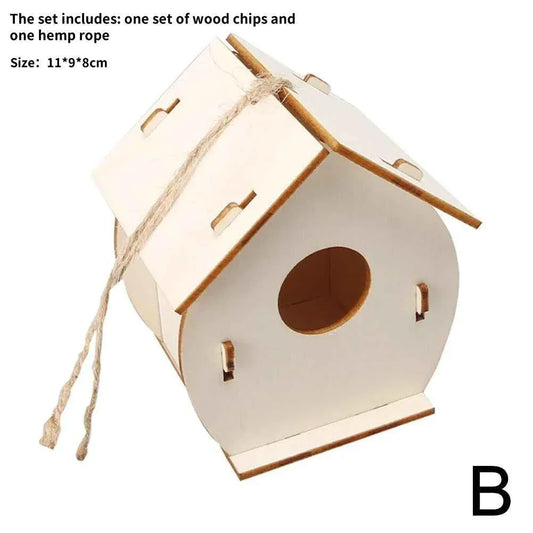 Wooden DIY Bird Nest House Outdoor Hanging Birdhouse Box With Hemp Rope for Painting DIY Outdoor Garden Yard Decoration