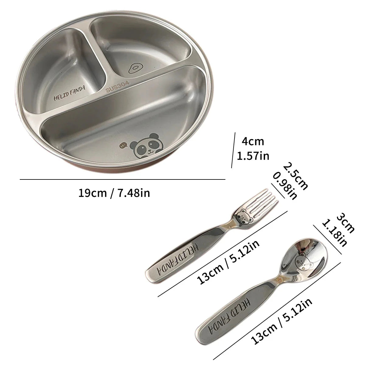 3 Compartments Dinner Plate 304 Stainless Steel Salad Plates Dishes Stackable Portion Control Diet Food Plate Dishwasher Safe