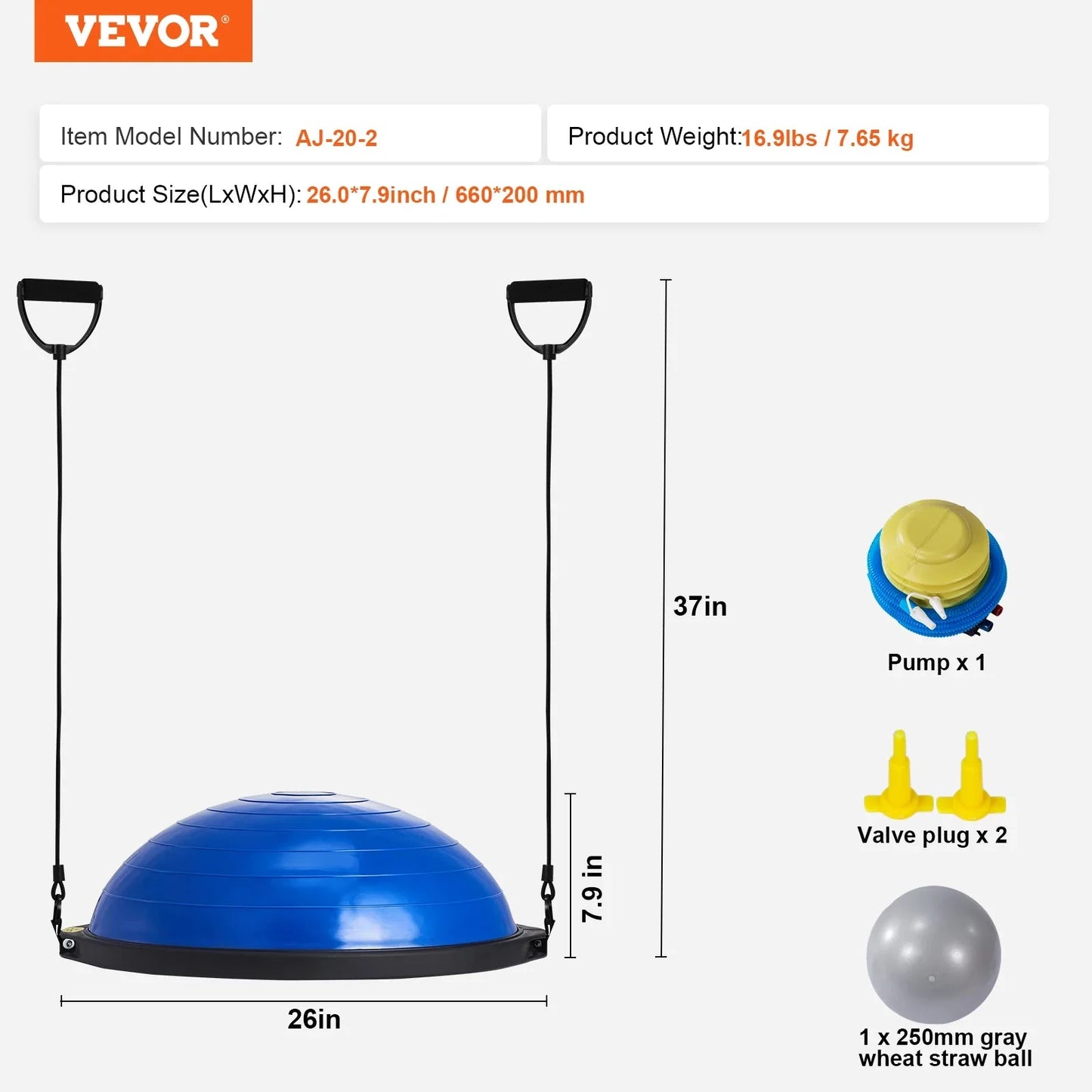 SucceBuy 23/26 inch Half Exercise Ball Trainer Balance Ball Trainer 660lbs Capacity Stability Ball Yoga Ball w/ Resistance Bands