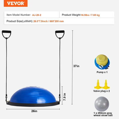 SucceBuy 23/26 inch Half Exercise Ball Trainer Balance Ball Trainer 660lbs Capacity Stability Ball Yoga Ball w/ Resistance Bands
