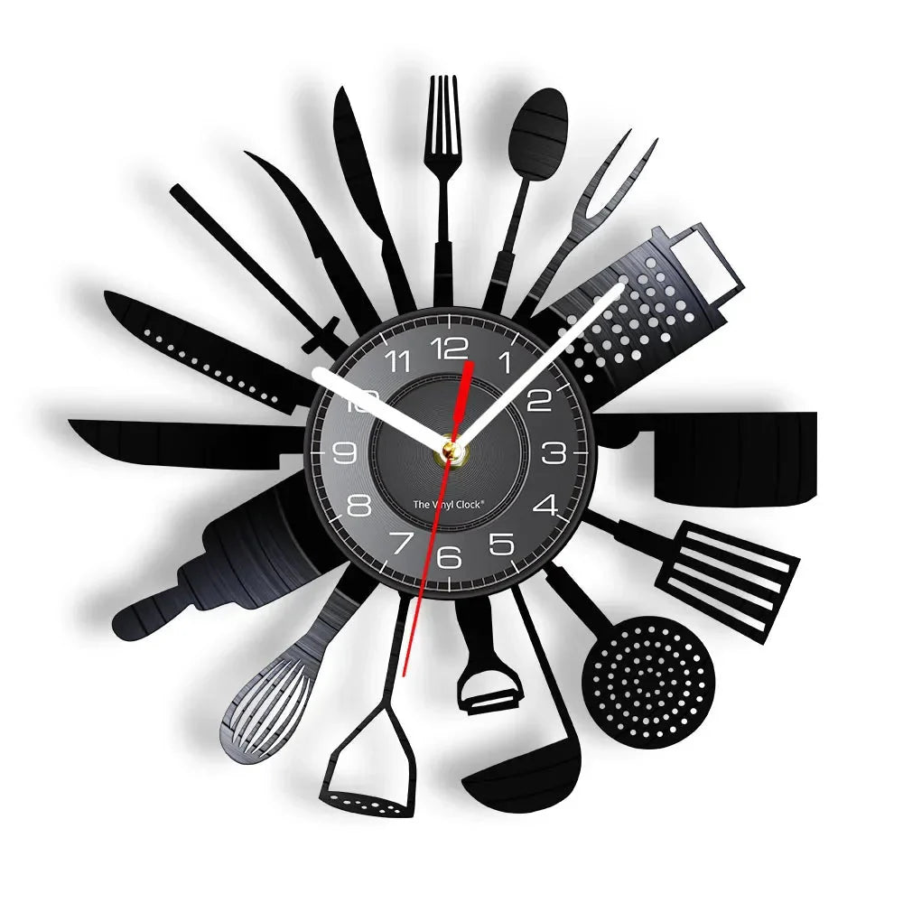 The Kitchen The Heart Of The Home Inspired Vinyl Record Clock Modern Design Vinyl Wall Watch Kitchen Decor Noiseless Timepieces