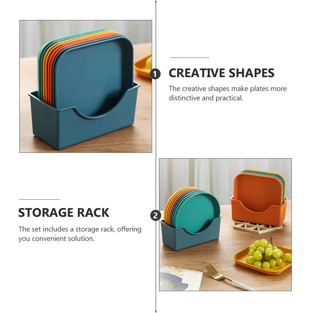 8Pcs Plastic Snack Plates Square Storage Dishes Multipurpose Dessert Fruit Food Dish Tabletop Trash Serving Tray