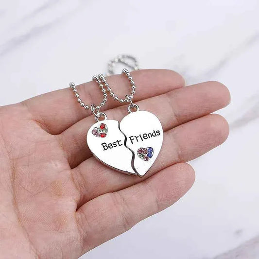 Trendy Best Friends Pendant Necklace for Women Full Rhinestone Love Heart Bff Friendship Pendants Necklaces Jewelry Accessories