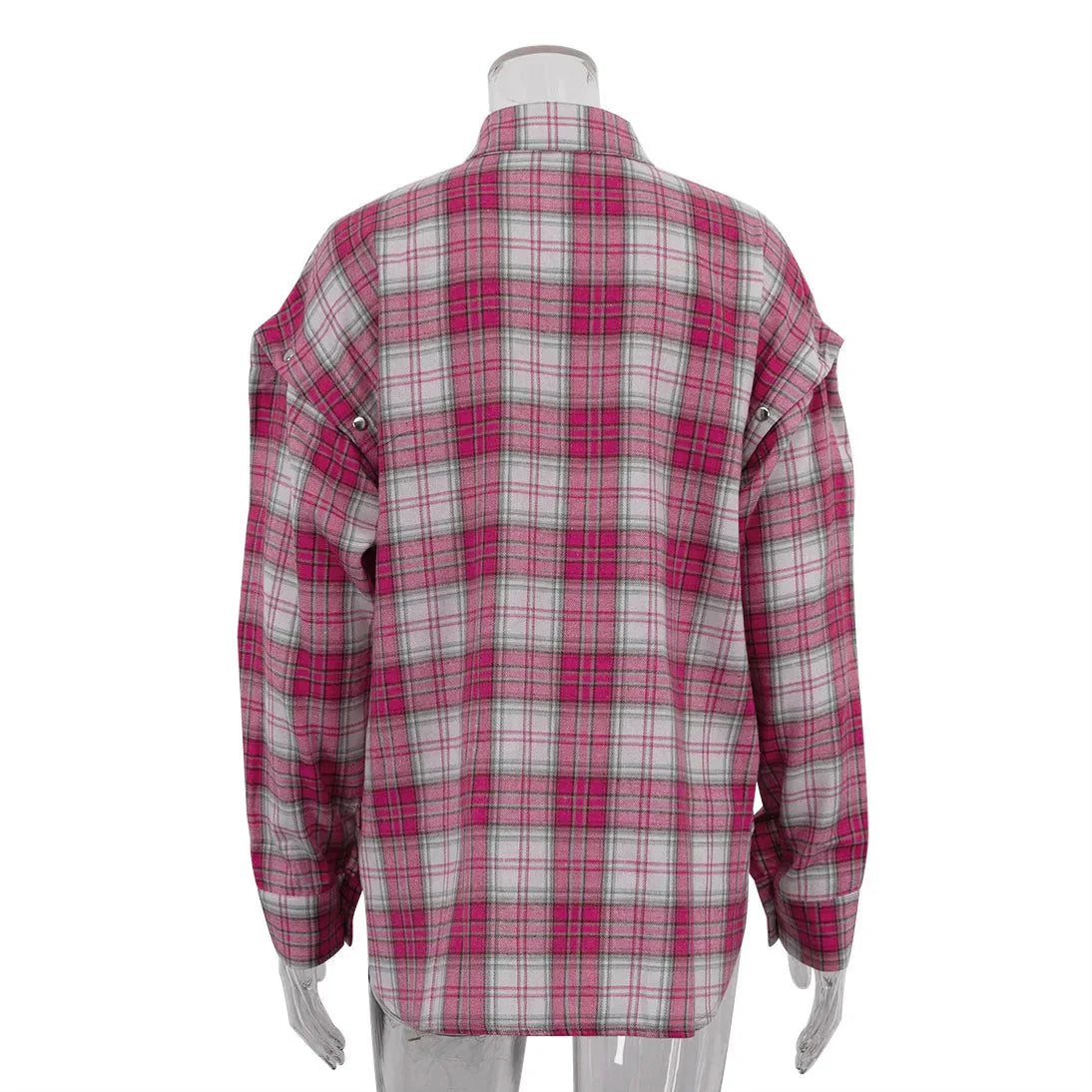Pink Plaid Shirt for Women in Europe and America New Versatile Loose Shirt for Women Removable Long-sleeved Lapel Top