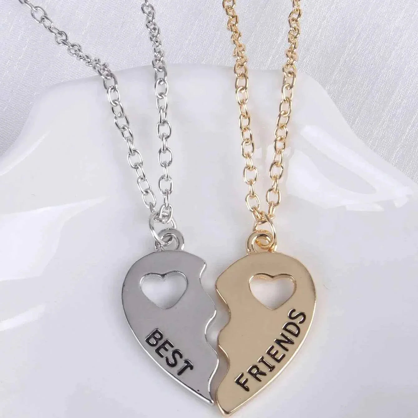 Best Friends Forever Necklace BFF - 2 half heart pendants
