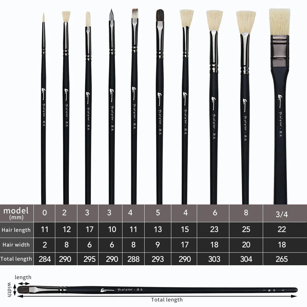 10 Pcs Paint Brushes Set Bristle Hair Professional Drawing Long Rod Painting Brush Oil Acrylic Watercolor Art Supplies
