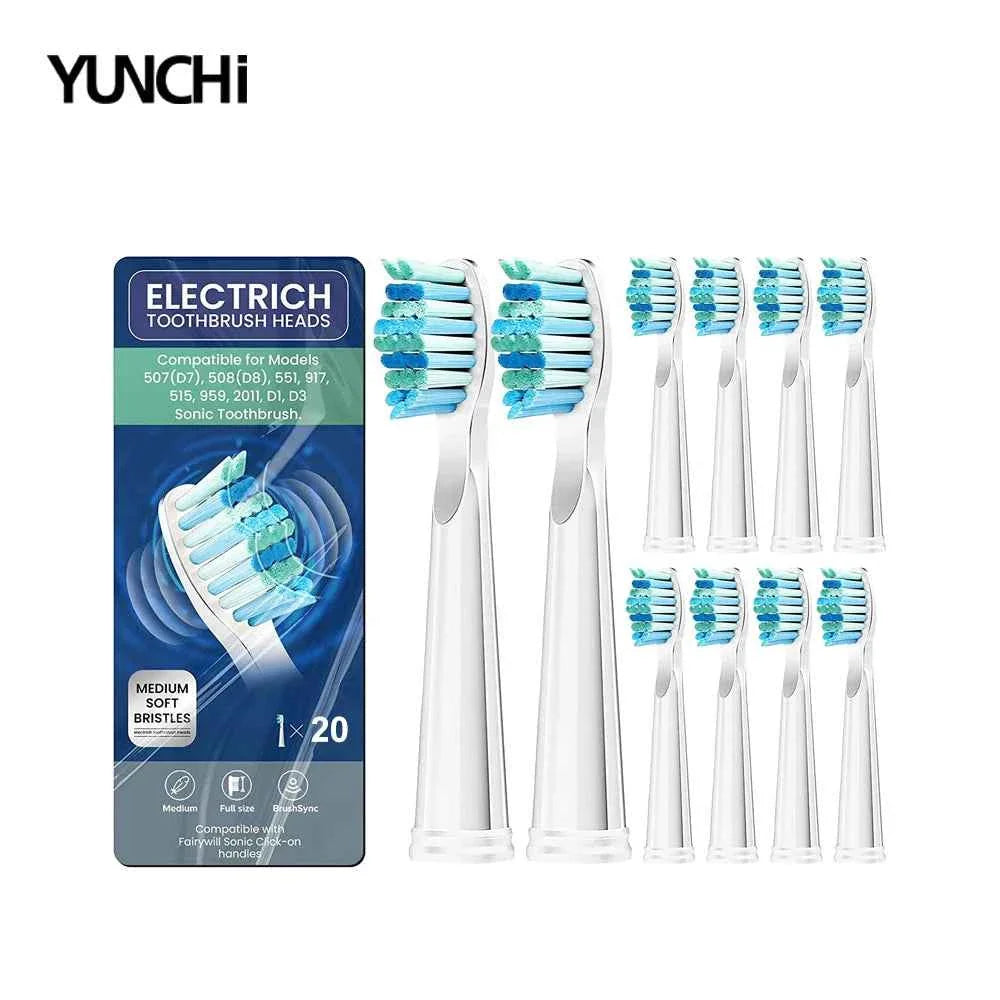 Premium Replacement Toothbrush Heads for Fairywill & Seago - Du Pont Bristles - Compatible with FW-507/508/D1/D3/D7