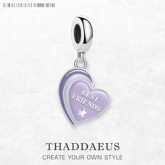 BEST FRIENDS Dangle Charm Pendant Classic 925 Sterling Silver Lucky Gift for Women Men
