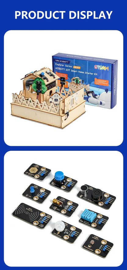 ACEBOTT Smart Home STEM STEAM Starter Kit Wooden House IoT Wifi Blockly Programming for ESP32 Arduino
